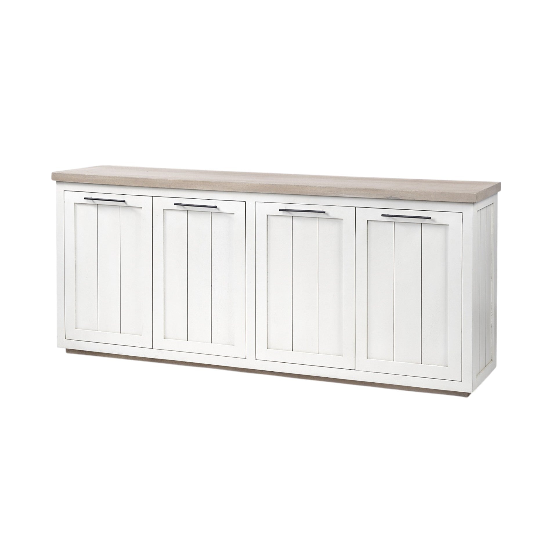 Brown Solid Mango Wood Top & White Frame Sideboard With 4 Cabinet Doors