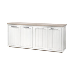 Brown Solid Mango Wood Top & White Frame Sideboard With 4 Cabinet Doors