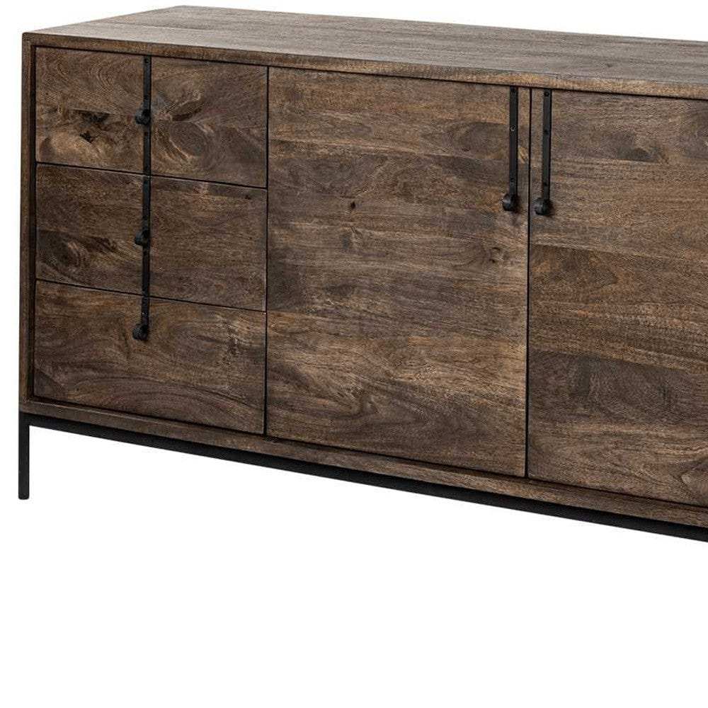 Brown Solid Wood Sideboard With 6 Drawers And 2 Cabinet Doors - Homeroots - Flyclothing LLC