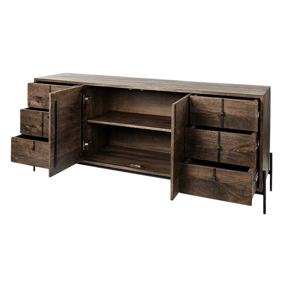 Brown Solid Wood Sideboard With 6 Drawers And 2 Cabinet Doors - Homeroots - Flyclothing LLC
