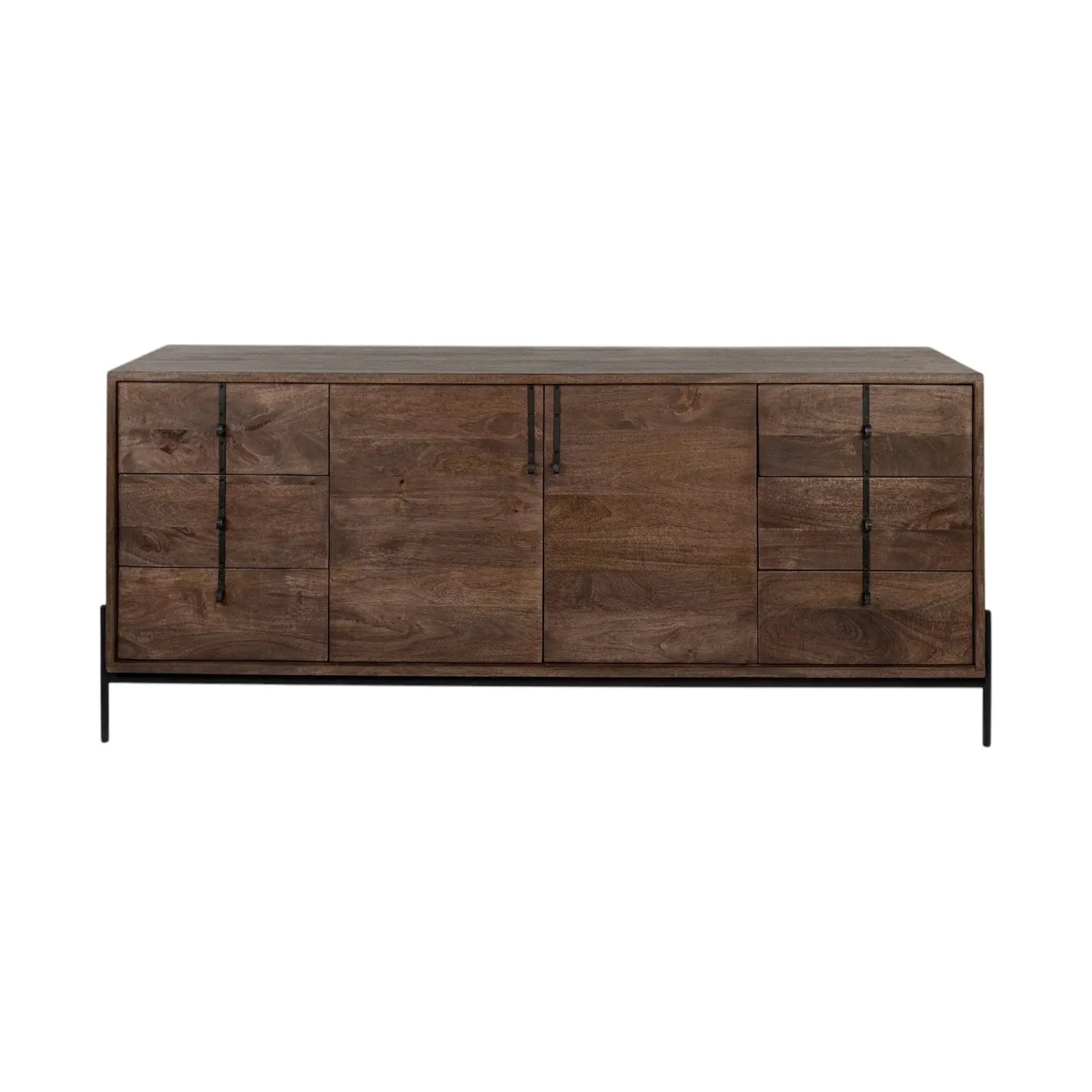 Brown Solid Wood Sideboard With 6 Drawers And 2 Cabinet Doors - Homeroots - Flyclothing LLC
