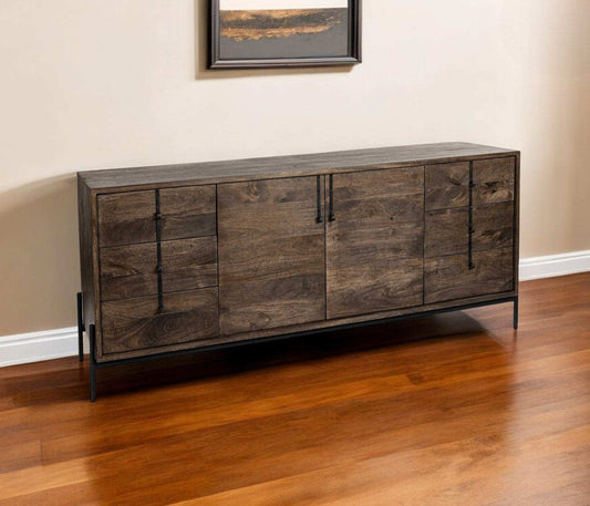 Brown Solid Wood Sideboard With 6 Drawers And 2 Cabinet Doors - Homeroots - Flyclothing LLC