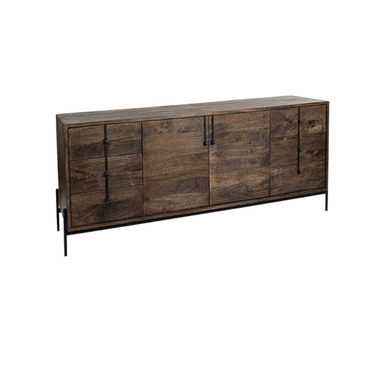 Brown Solid Wood Sideboard With 6 Drawers And 2 Cabinet Doors - Homeroots - Flyclothing LLC
