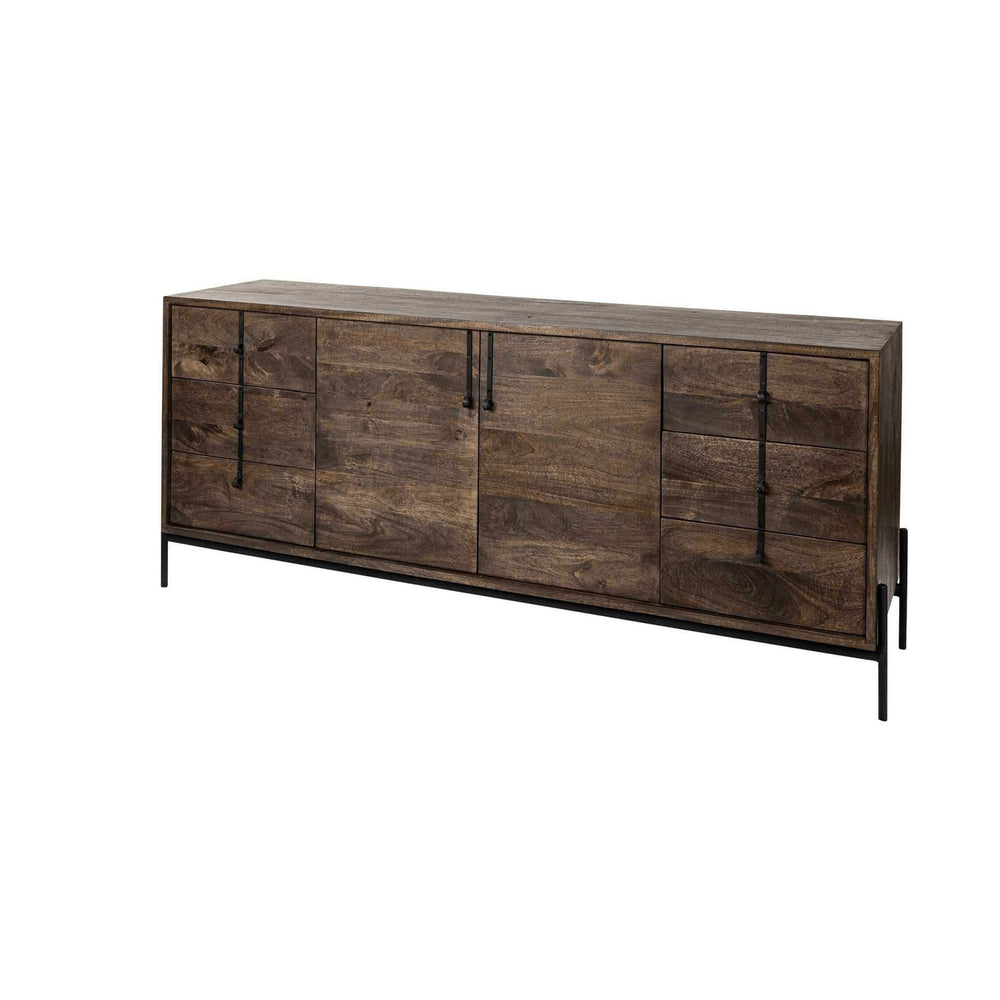 Brown Solid Wood Sideboard With 6 Drawers And 2 Cabinet Doors - Homeroots - Flyclothing LLC
