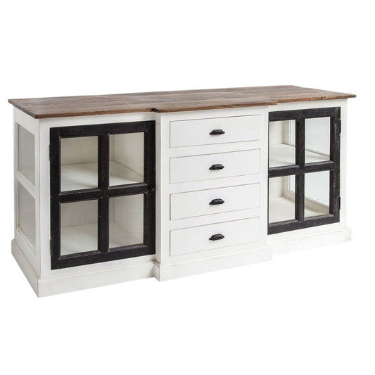 White And Black Solid Mango Wood Frame Sideboard With 4 Drawers And 4 Shelves