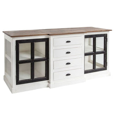 White And Black Solid Mango Wood Frame Sideboard With 4 Drawers And 4 Shelves