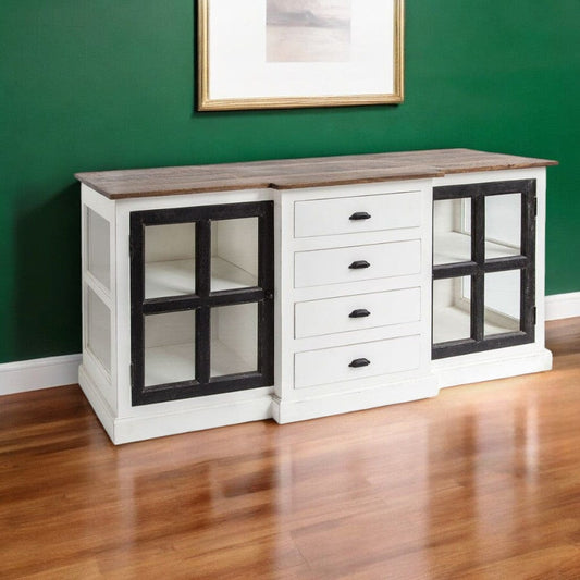 White And Black Solid Mango Wood Frame Sideboard With 4 Drawers And 4 Shelves