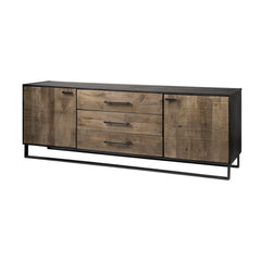 Brown Solid Mango Wood Finish Sideboard With 3 Drawers And 2 Cabinet Doors