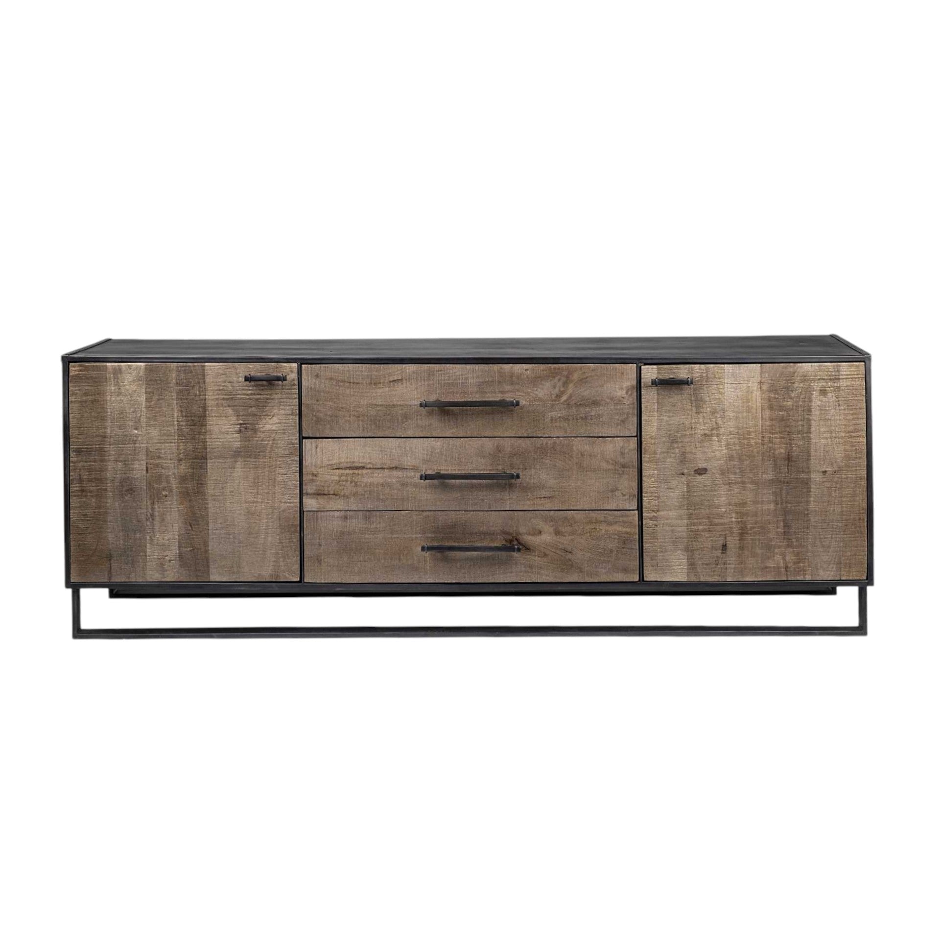 Brown Solid Mango Wood Finish Sideboard With 3 Drawers And 2 Cabinet Doors