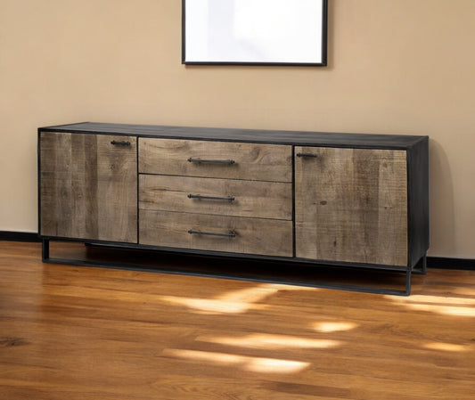 Brown Solid Mango Wood Finish Sideboard With 3 Drawers And 2 Cabinet Doors