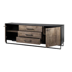 Brown Solid Mango Wood Finish Sideboard With 3 Drawers And 2 Cabinet Doors