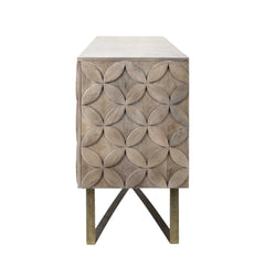Light Brown Solid Mango Wood Finish Sideboard With 4 Cabinet Doors