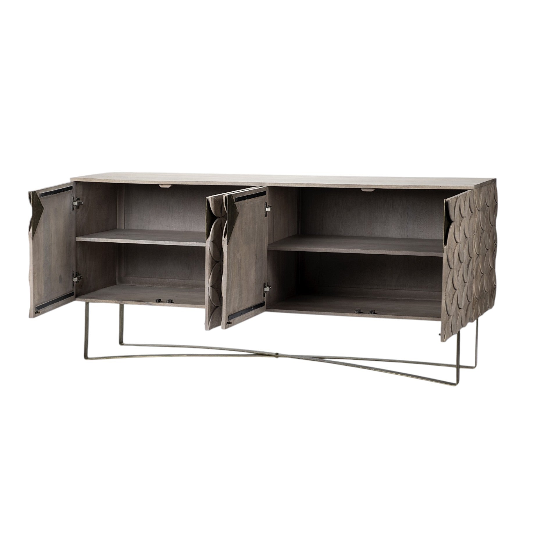 Light Brown Solid Mango Wood Finish Sideboard With 4 Cabinet Doors