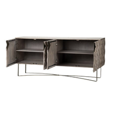 Light Brown Solid Mango Wood Finish Sideboard With 4 Cabinet Doors