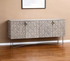 Light Brown Solid Mango Wood Finish Sideboard With 4 Cabinet Doors