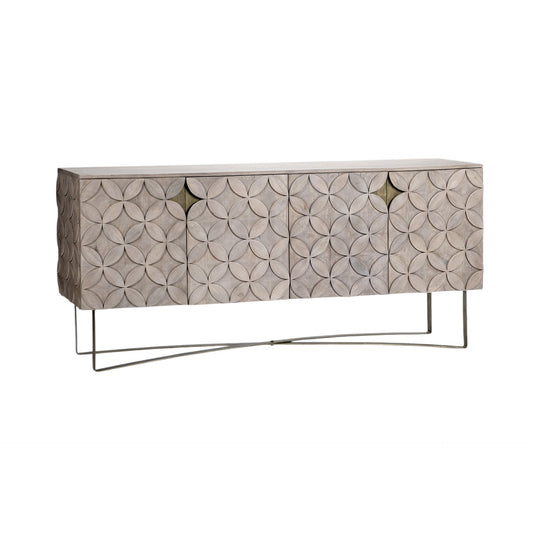 Light Brown Solid Mango Wood Finish Sideboard With 4 Cabinet Doors