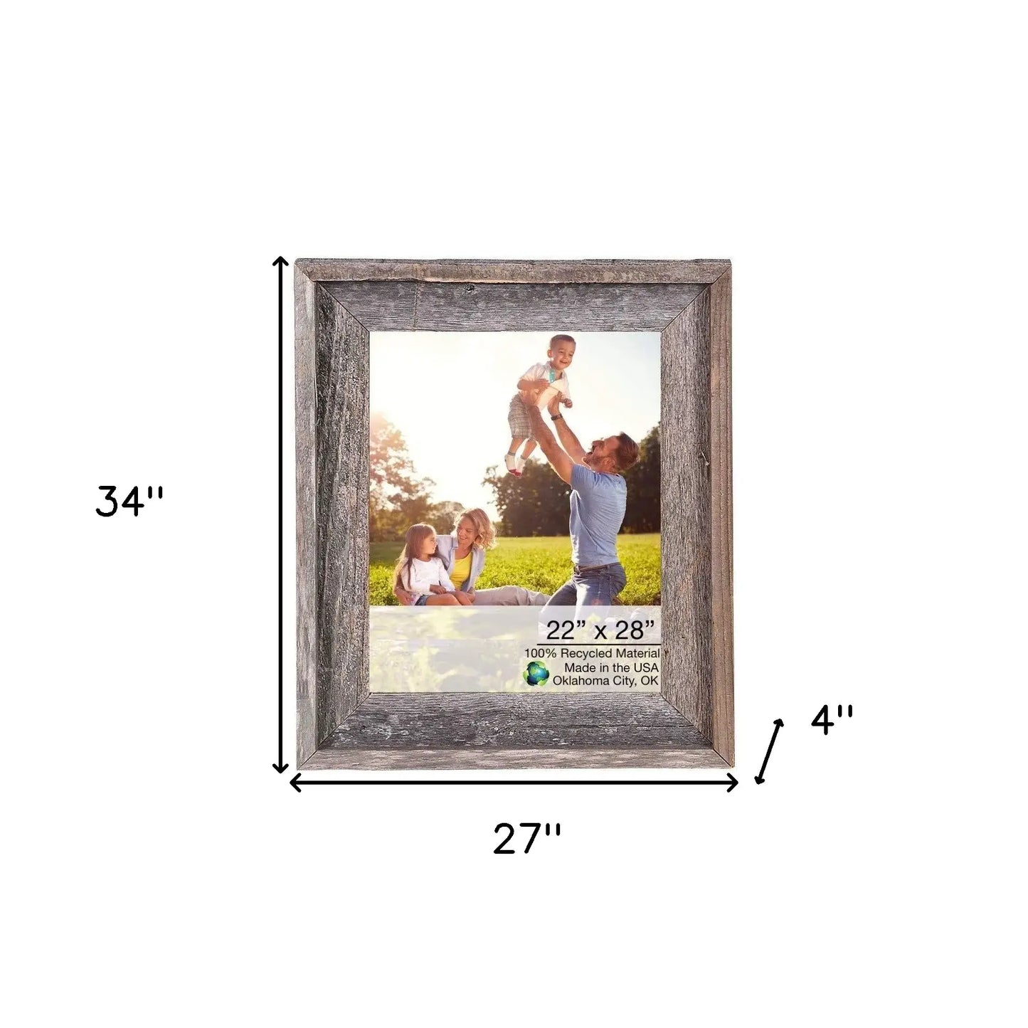 22X28 Natural Weathered Grey Picture Frame With Plexiglass Holder - Homeroots - Flyclothing LLC