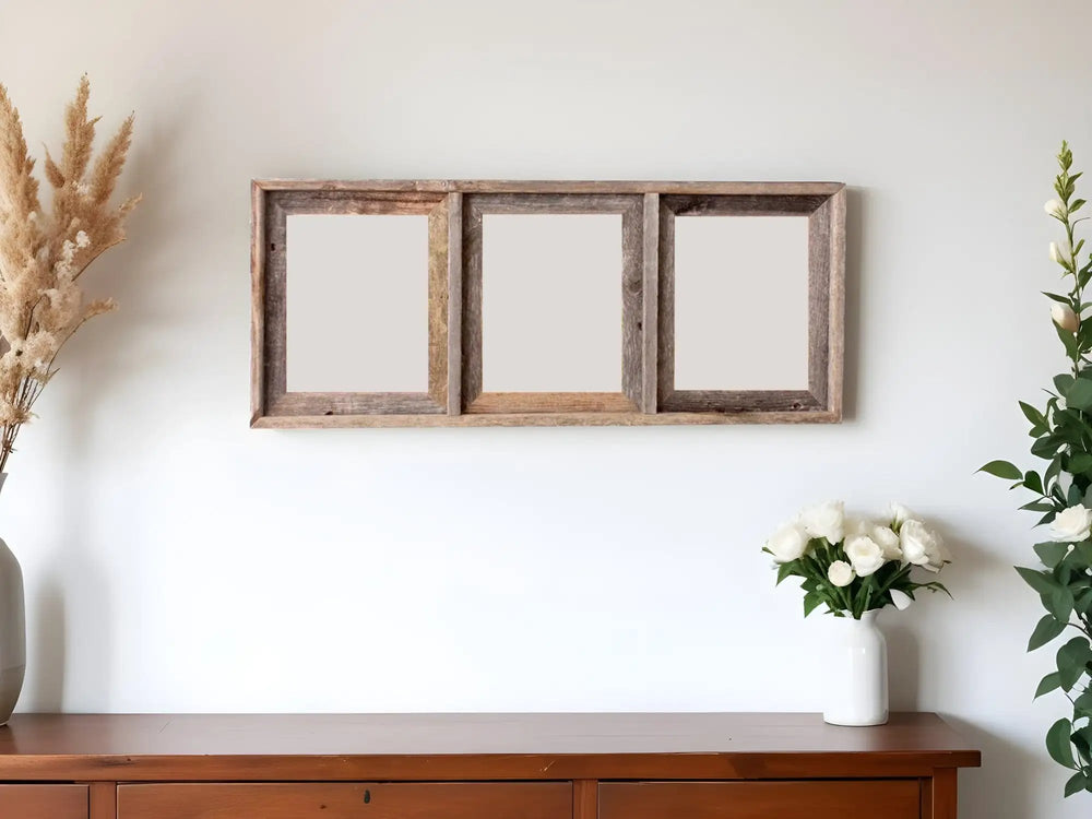8 x 10 Gray Reclaimed Wood Three Slot Hanging Picture Frame - Homeroots