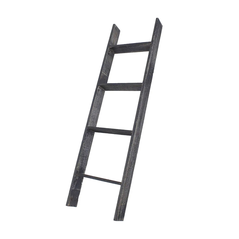 4 Step Blackwash Rustic Wood Ladder Shelf - Homeroots