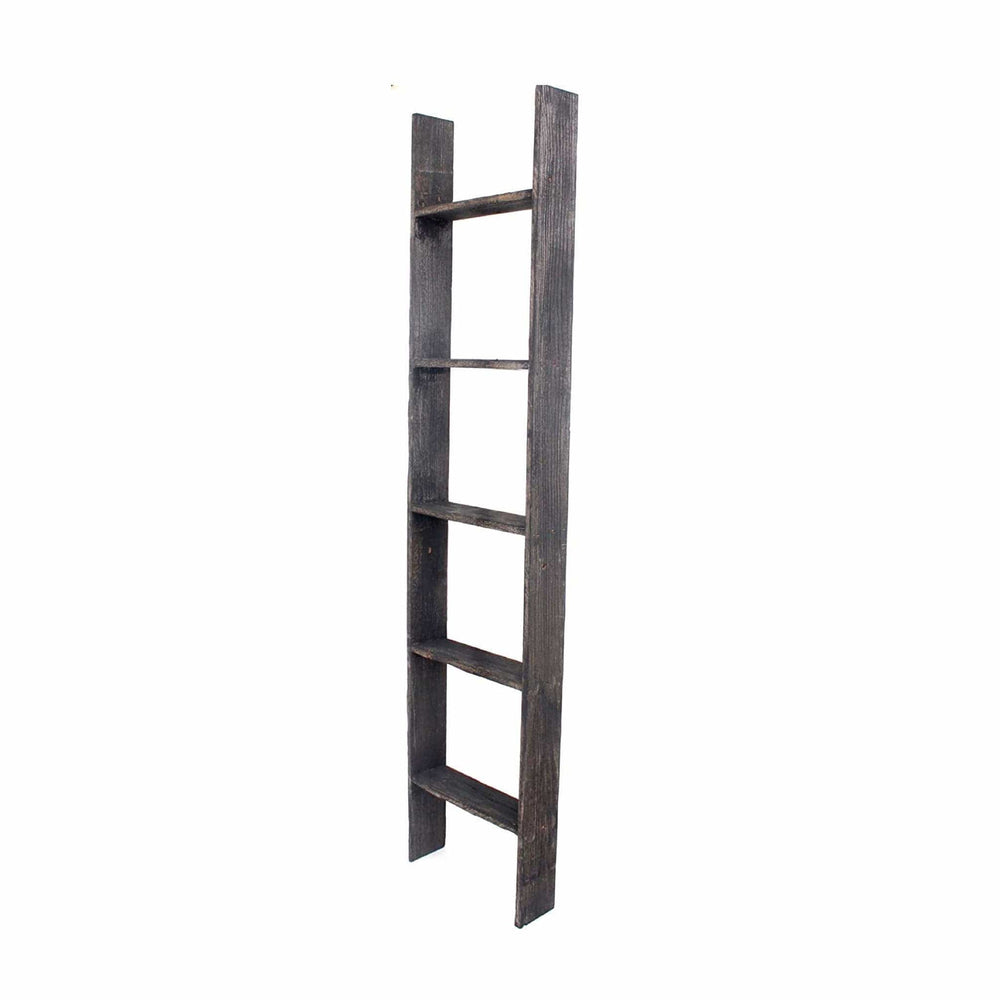 4 Step Rustic Black Wood Ladder Shelf - Homeroots