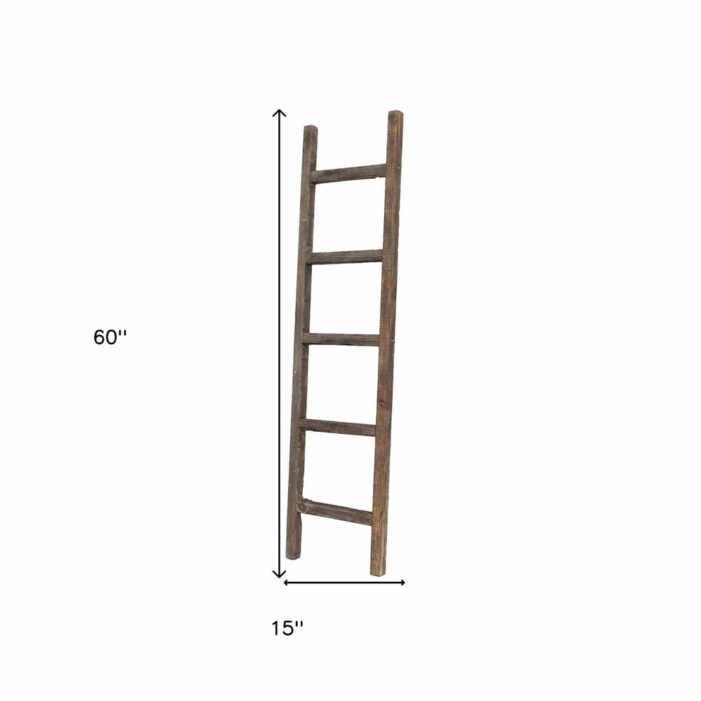 5 Step Rustic Espresso Gray Wood Ladder Shelf - Homeroots - Flyclothing LLC