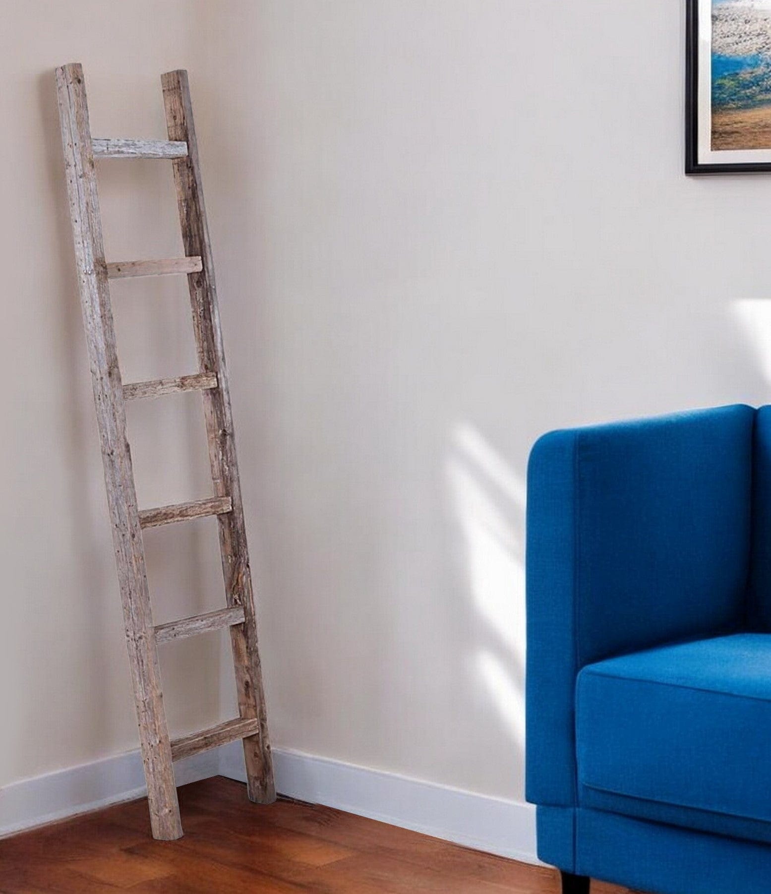 72" Gray Rustic Seven Step Wood Ladder Shelf - Homeroots - Flyclothing LLC
