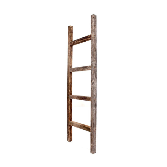 48" Gray Rustic Four Step Wood Ladder Shelf - Homeroots