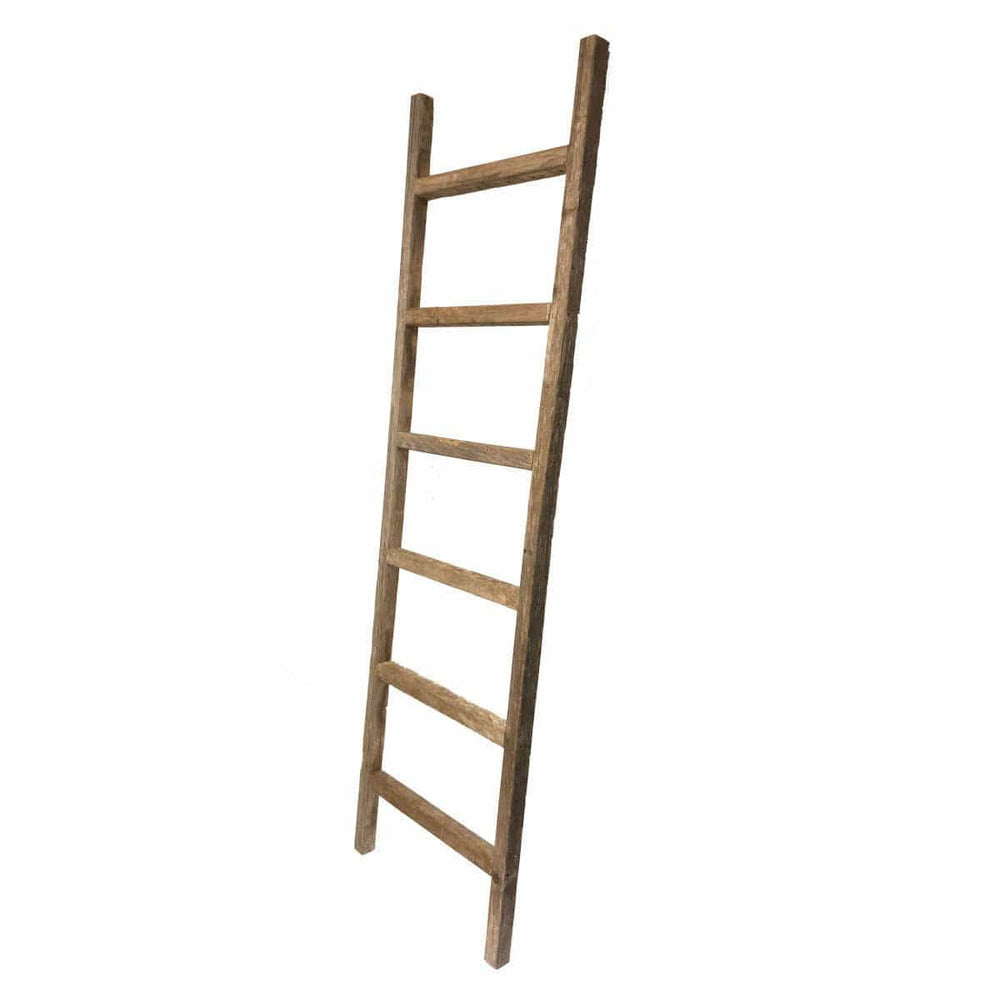 6 Step Rustic Weathered Grey Wood Ladder Shelf - Homeroots