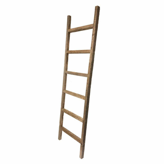 6 Step Rustic Weathered Grey Wood Ladder Shelf - Homeroots