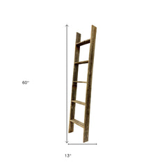 4 Step Rustic Weathered Grey Wood Ladder Shelf