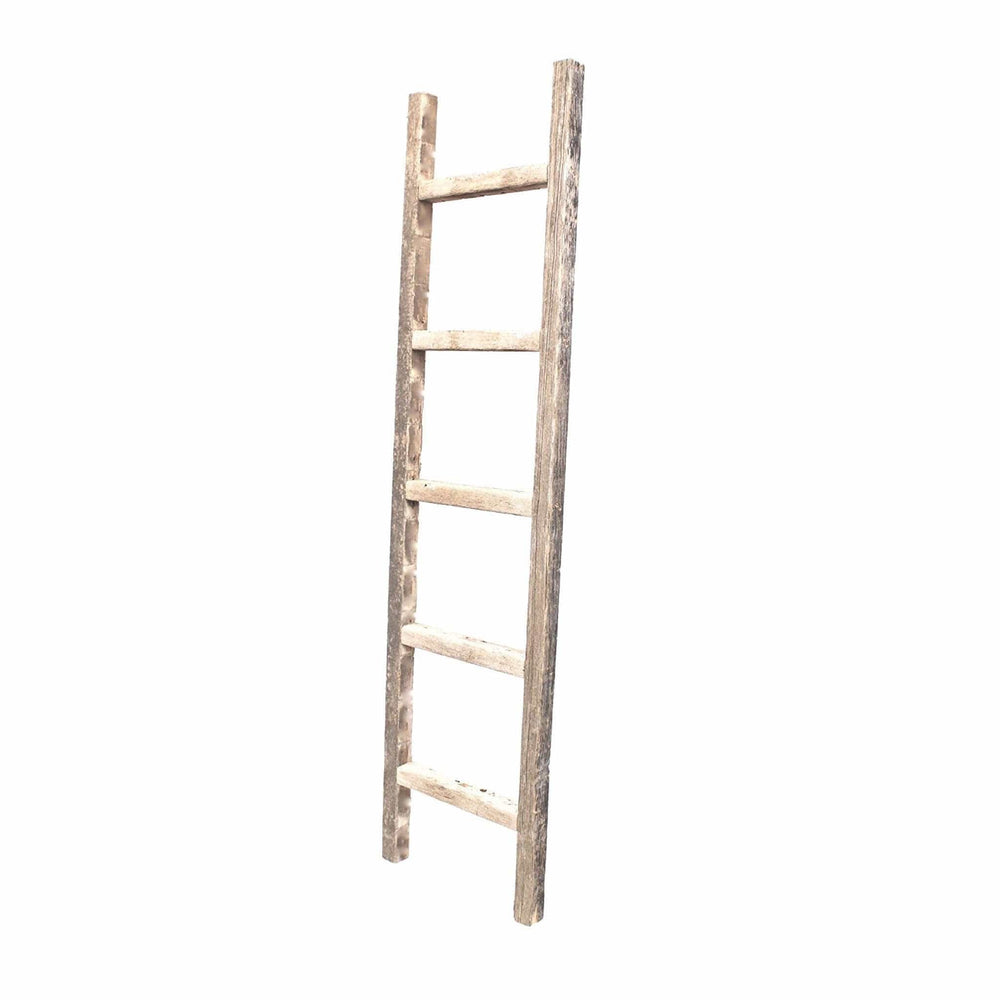 4 Step Rustic Weathered Grey Wood Ladder Shelf - Homeroots