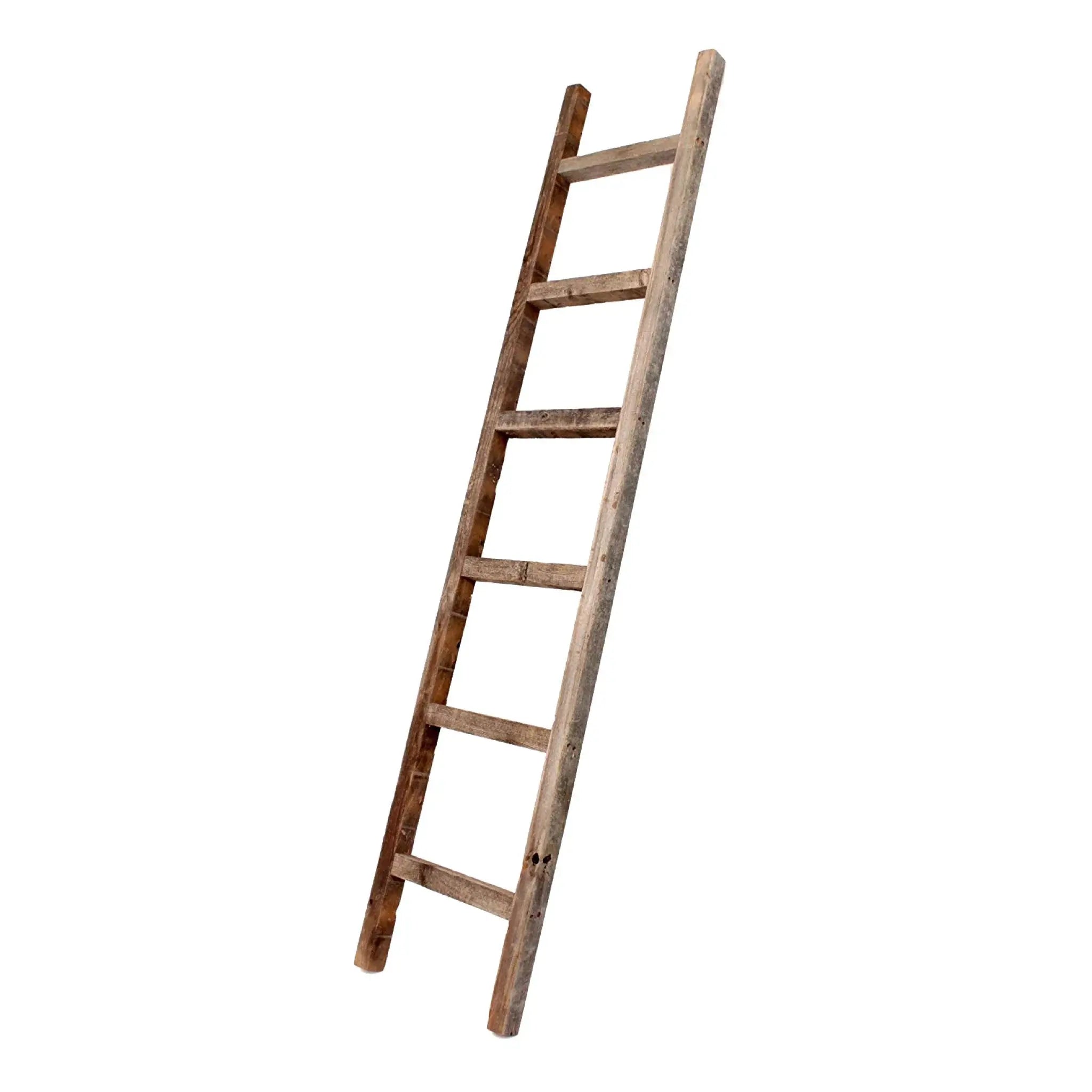 Six Step Rustic Weathered Grey Wood Ladder Shelf - Homeroots - Flyclothing LLC