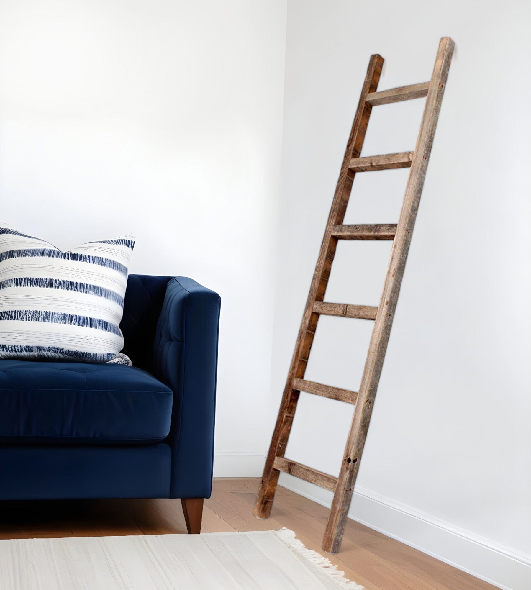 Six Step Rustic Weathered Grey Wood Ladder Shelf - Homeroots