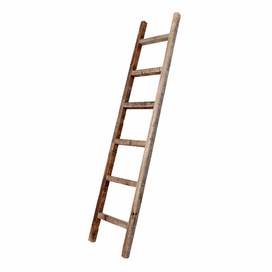 Six Step Rustic Weathered Grey Wood Ladder Shelf - Homeroots