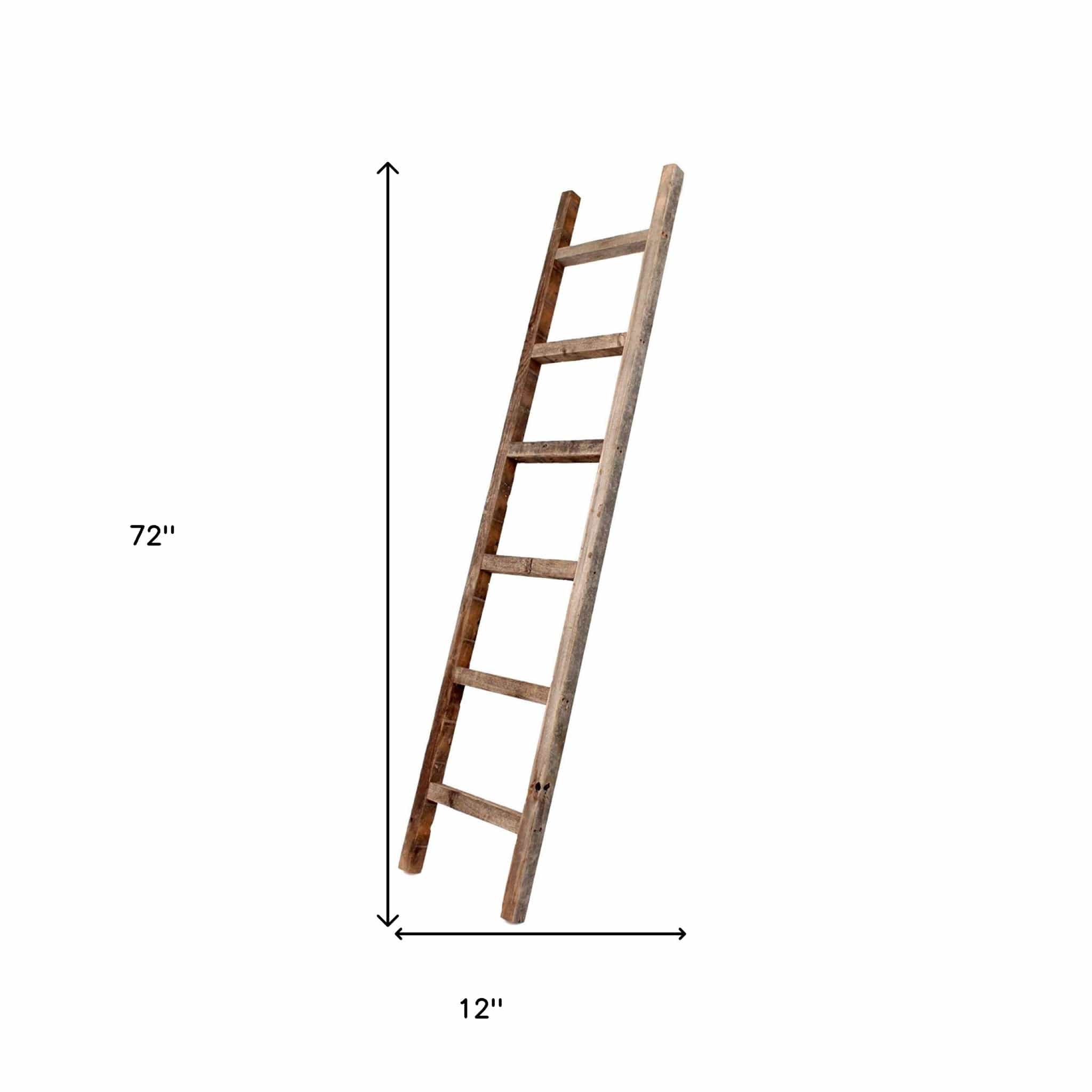 Six Step Rustic Weathered Grey Wood Ladder Shelf - Homeroots