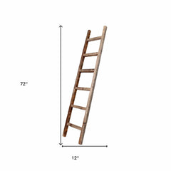 Six Step Rustic Weathered Grey Wood Ladder Shelf - Homeroots