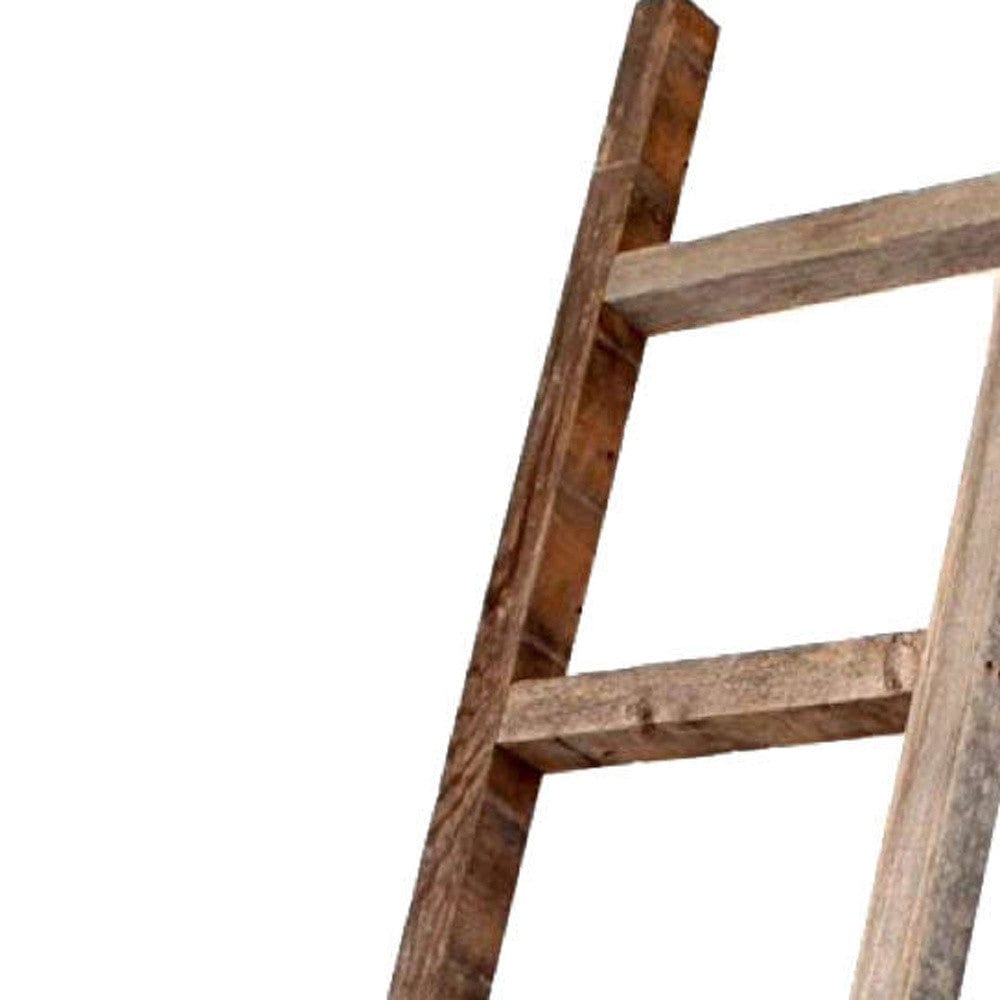 Six Step Rustic Weathered Grey Wood Ladder Shelf - Homeroots