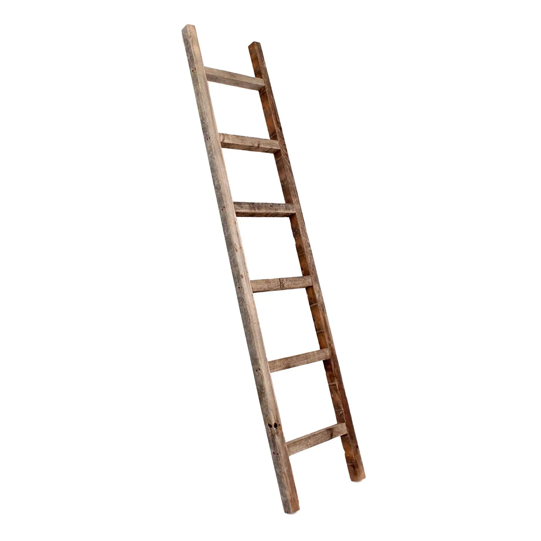 Six Step Rustic Weathered Grey Wood Ladder Shelf - Homeroots - Flyclothing LLC