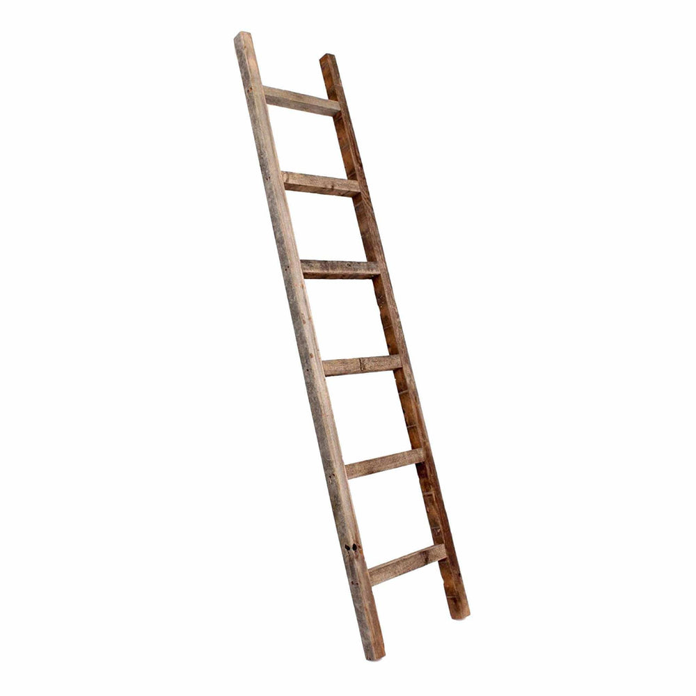 Six Step Rustic Weathered Grey Wood Ladder Shelf - Homeroots - Flyclothing LLC