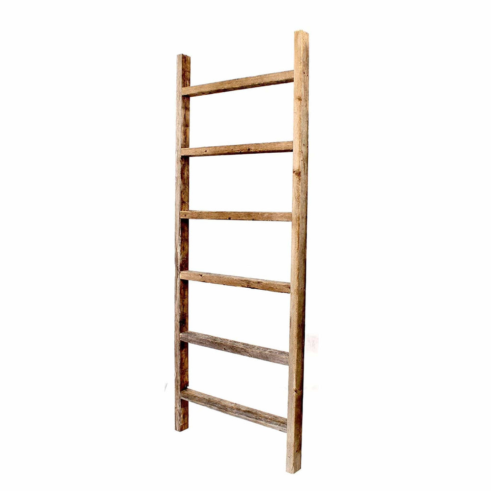 6 Step Rustic Weathered Grey Wood Ladder Shelf - Homeroots