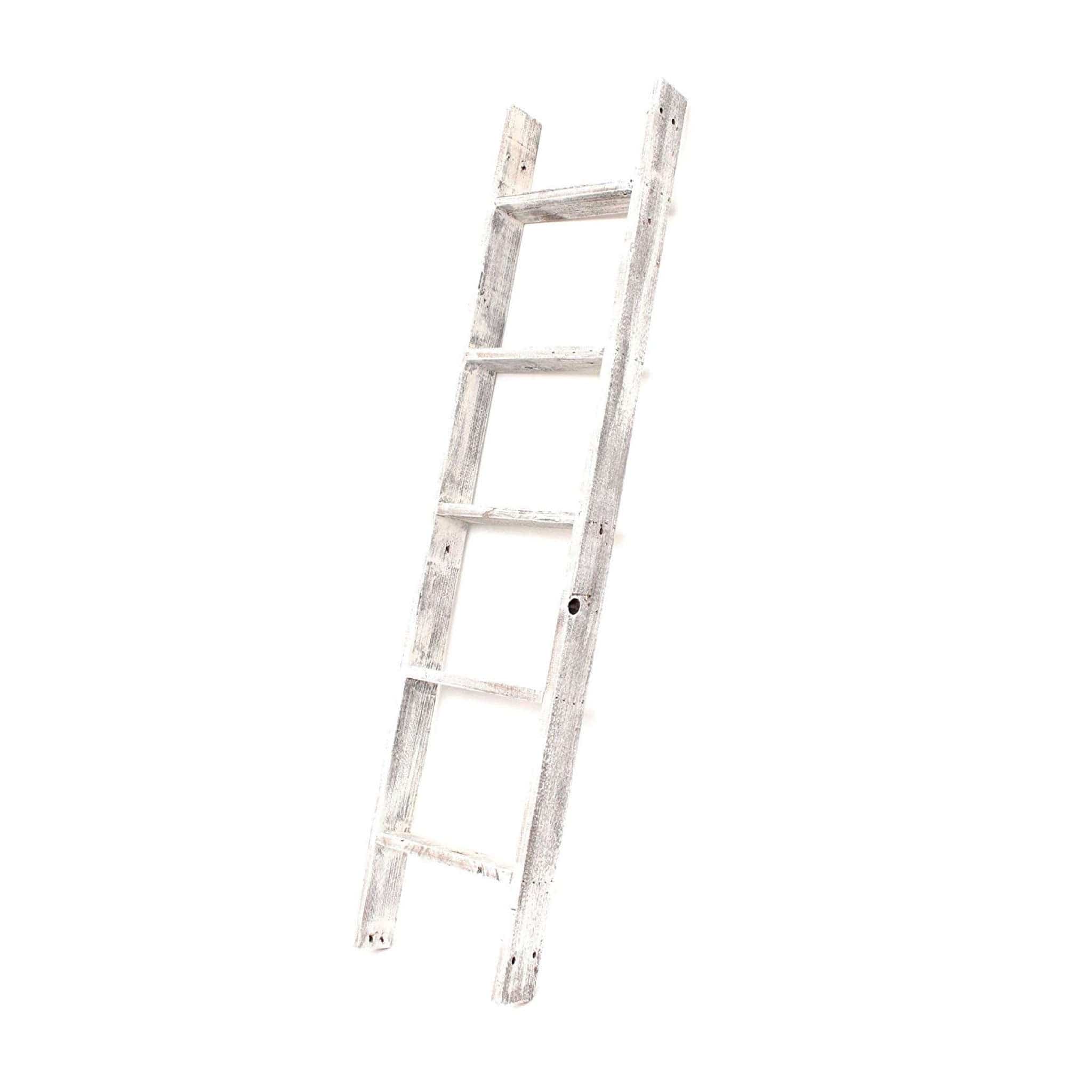 4 Step Rustic White Wood Ladder Shelf - Homeroots