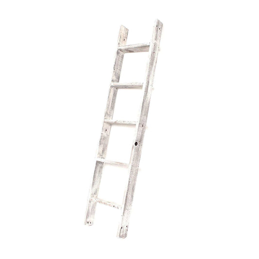 4 Step Rustic White Wood Ladder Shelf - Homeroots