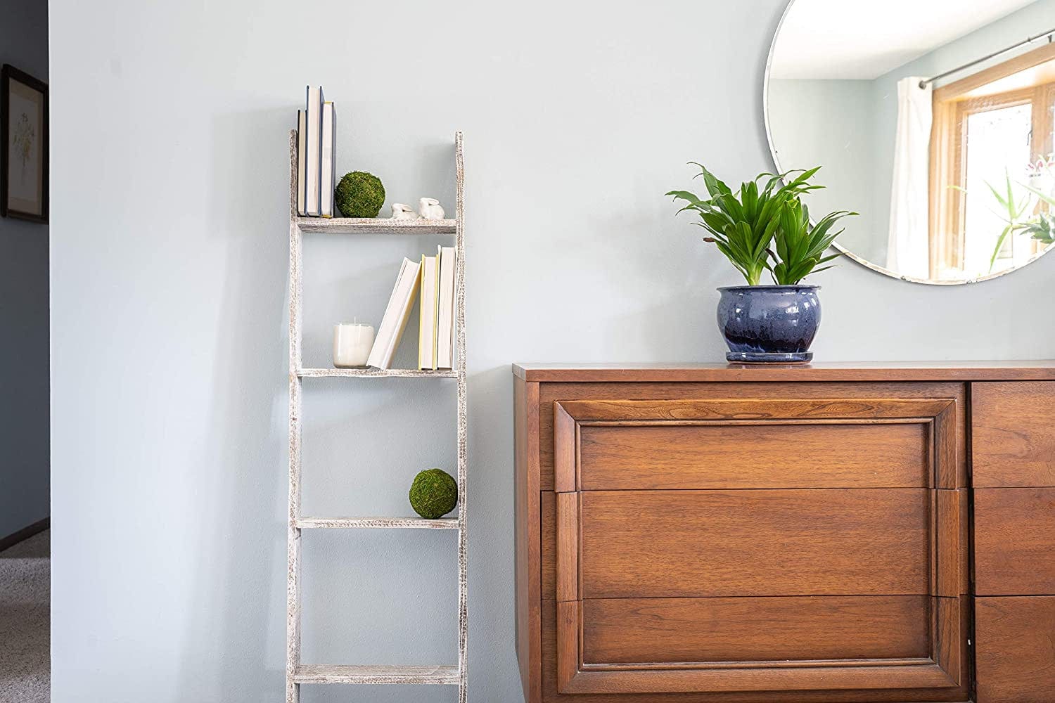 4 Step Rustic White Wood Ladder Shelf - Homeroots