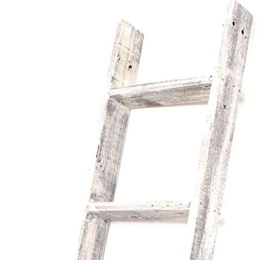 4 Step Rustic White Wood Ladder Shelf - Homeroots