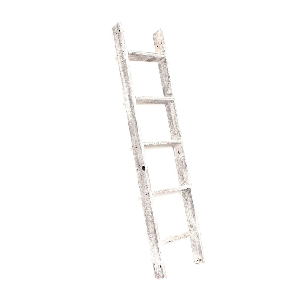 4 Step Rustic White Wood Ladder Shelf - Homeroots - Flyclothing LLC