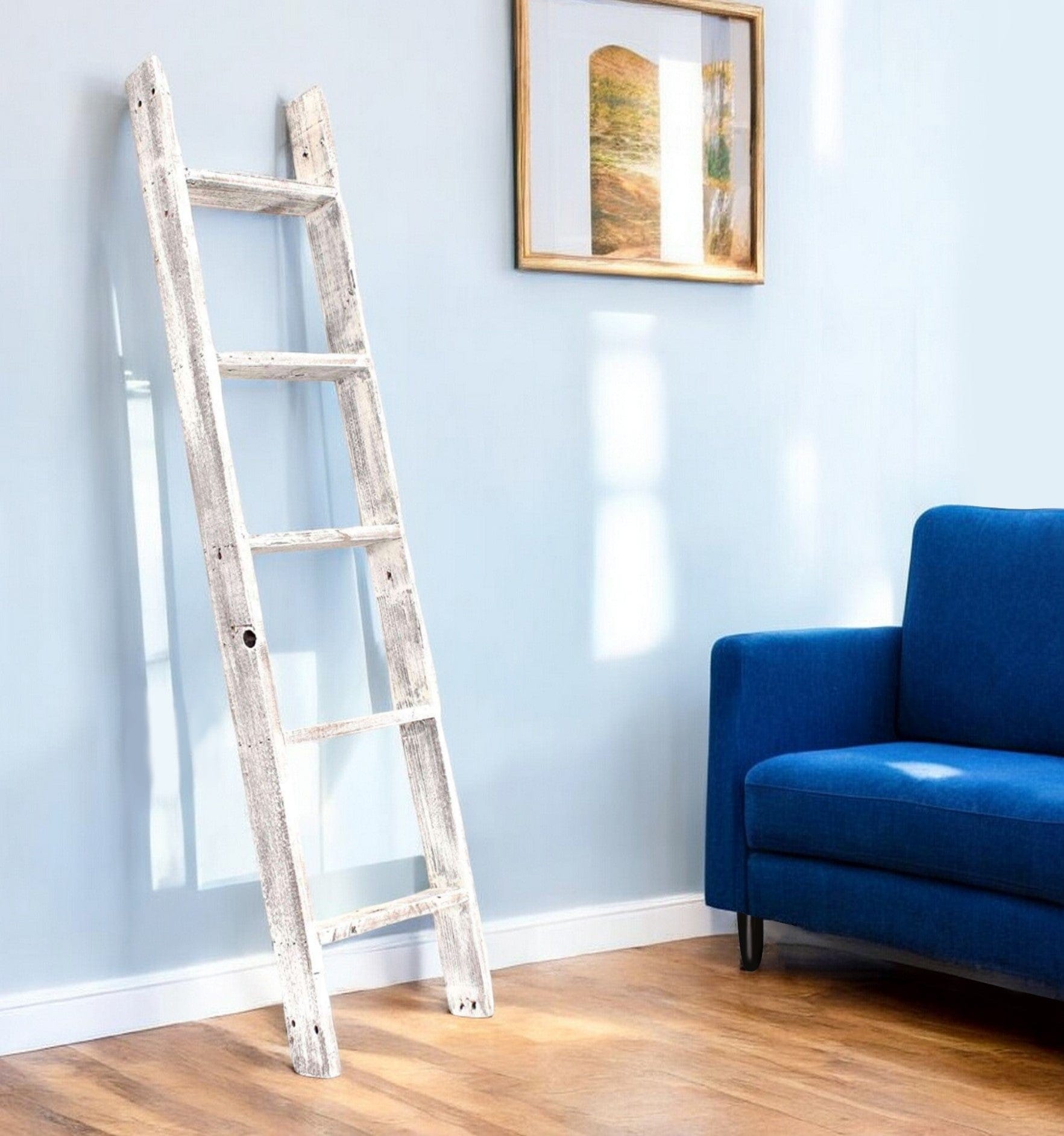 4 Step Rustic White Wood Ladder Shelf - Homeroots