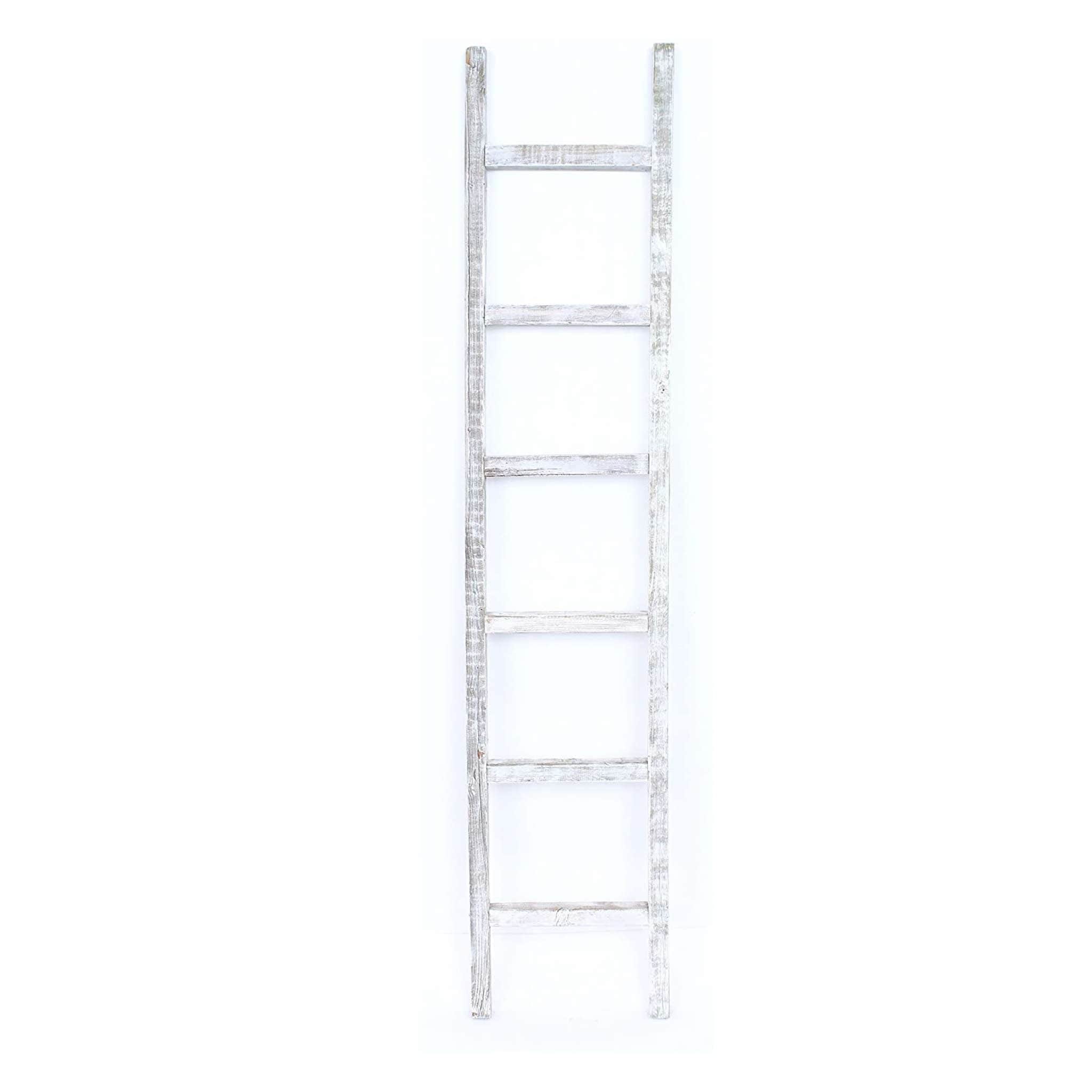 6 Step Rustic White Wash Wood Ladder Shelf - Homeroots - Flyclothing LLC