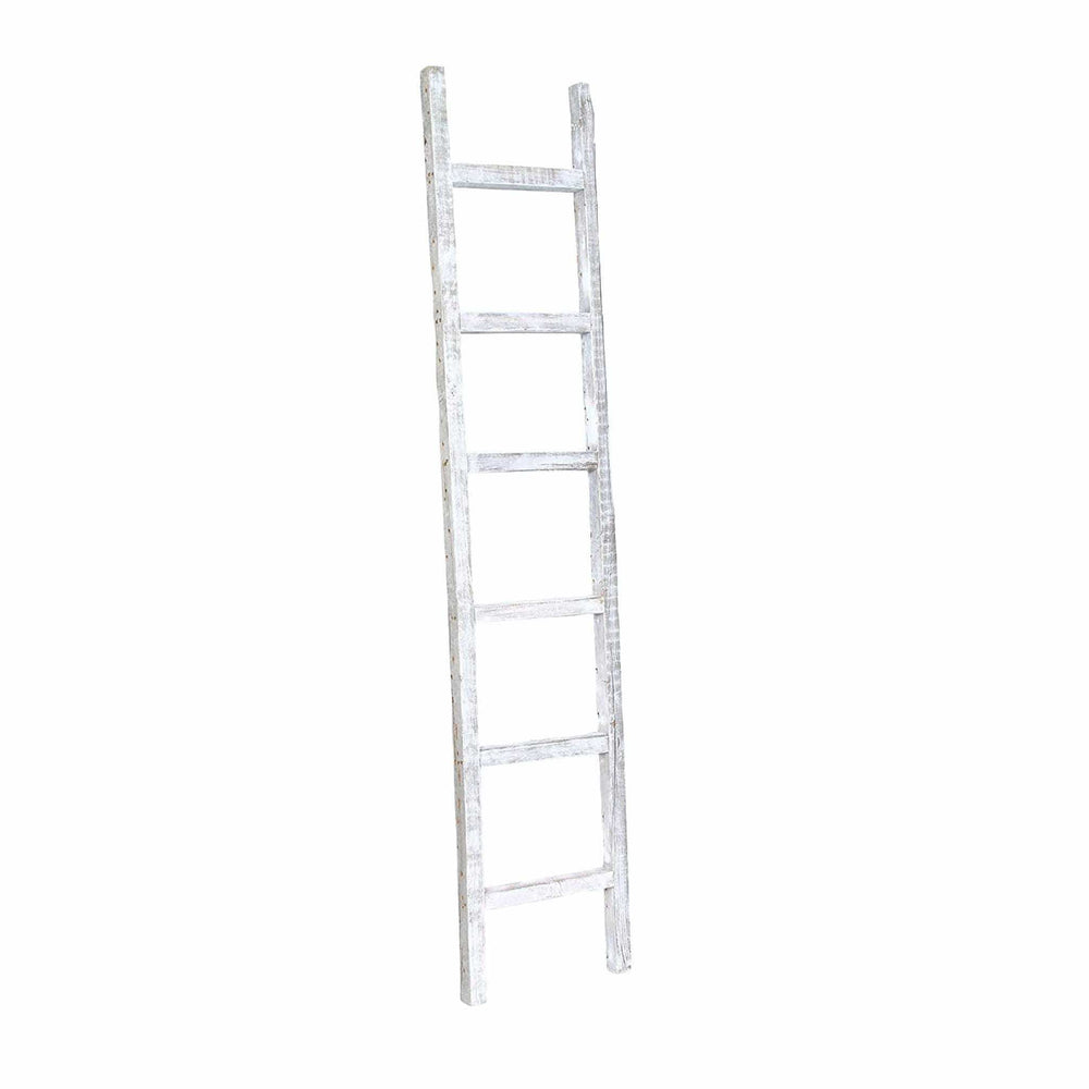 6 Step Rustic White Wash Wood Ladder Shelf - Homeroots - Flyclothing LLC