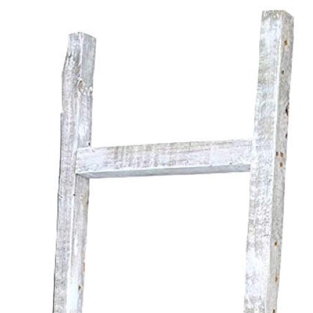 6 Step Rustic White Wash Wood Ladder Shelf - Homeroots - Flyclothing LLC