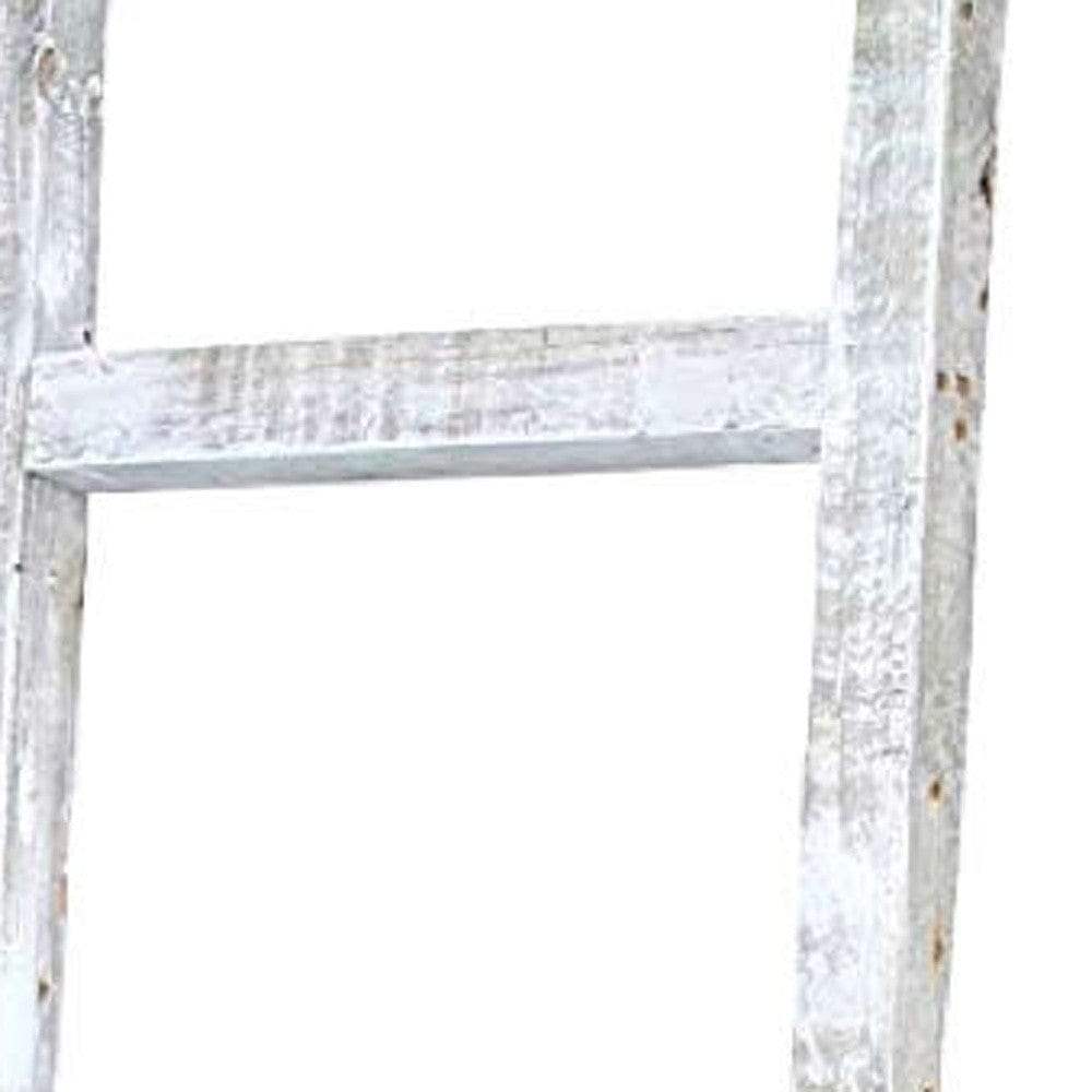 6 Step Rustic White Wash Wood Ladder Shelf - Homeroots - Flyclothing LLC